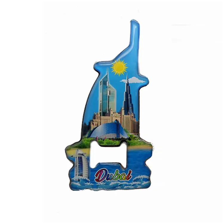 Benutzer definierte Epoxy Metall Burj Al Arab Form Dubai Souvenir Kühlschrank Magnet Flaschen öffner