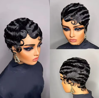 Perruque de cheveux humains ondulés à la machine pour femmes-Brown Short Wave Pixie Wear Go Glueless Perruque de cheveux humains