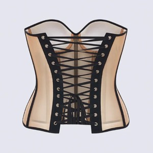 Top bustier en maille transparente sans bretelles, coupe cœur, avec baleines, dos lacé, bordure contrastante, effet sculptant la taille, idéal pour les soirées - Product Image 2
