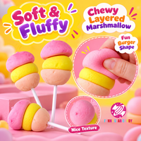 Sucettes en forme de burger OEM en gros, saveurs fraise, citron, orange, bonbons moelleux et doux pour enfants