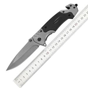 Couteau pliant en acier inoxydable enduit gris bouton poussoir brise-verre coupe-corde pince de poche personnalisable pour Camping EDC extérieur - Product Image 5