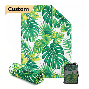 Toalla de Playa Portátil de Microfibra de Alta Calidad con Estampado de <span class=keywords><strong>Hoja</strong></span> de Monstera, Secado Rápido, Antiarena, Suave, con Bolsa de Malla - Product Image 1