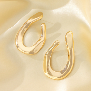 Anting-anting lingkaran besar berkualitas tinggi anting-anting kancing tetesan air berongga lingkaran besar perhiasan anting-anting hoop geometris warna emas trendi wanita - Product Image 5