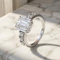 Bague en argent sterling S925 avec moissanite taille émeraude, plaquée or vintage, polyvalente, pour fiançailles, à porter sur l'index, pour femme