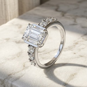 Women's 18K Gold Plated 925 <b>Silver</b> <b>Emerald</b> Cut Moissanite Engagement <b>Ring</b> Prong Setting Classic Style Geometric Design - Product Image 2
