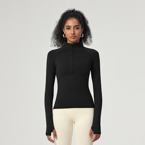 Custom Lightweight Damen Sport T-Shirt Schnellt rockn endes Langarm-Kompression sober teil mit halbem Reiß verschluss für <span class=keywords><strong>Bodybuilding</strong></span> Running Gym Yoga - Product Image 2