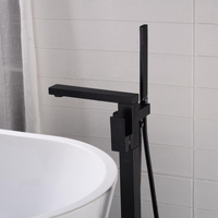 Robinet de baignoire sur pied en laiton noir de luxe, mitigeur de bain autoportant à poignée unique