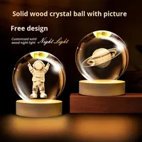 Lampe de chevet sphérique créative en cristal, veilleuse atmosphérique planète gravée, ornement de bureau, cadeau pour étudiant