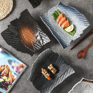 Rétro japonais assiettes irrégulières nourriture bleu noir luxe fête mariage restaurant poisson <span class=keywords><strong>sushi</strong></span> porcelaine dîner assiettes en céramique - Product Image 3