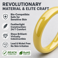 Bague en céramique de zircone jaune vibrante de 3 mm, construction ultra-légère, dureté 9 Mohs, ne raye jamais, idéale pour un cadeau