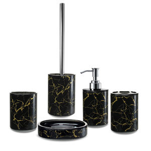 Ensemble d'accessoires de salle de bain en plastique marbre noir or porte-savon porte-brosse à dents gobelet distributeur de savon porte-brosse de toilette - Product Image 1