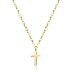 Edelstahl vergoldet 18 Karat Kreuz Anhänger Halskette Kubanische Kette Kreuz Halskette