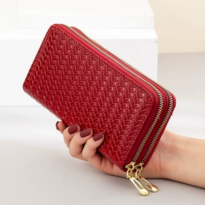 <b>Red</b> Woven Microfiber Fabrics UV Printing Women's Long Wallet Zipper <b>Clutch</b> Modern Handmade Durable Promotional Gift - Product Image 1