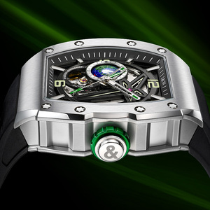 Montre automatique I&W Carnival Speed Pioneer pour homme, cadran squelette, sous-cadran Earth, réserve de marche, acier inoxydable, tonneau, Hip Hop - Product Image 2