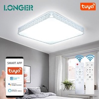 Plafonnier WiFi RGB Carré Moderne pour Maison, Fête, Chambre, Contrôle par App/à Distance, Lumière Intelligente Dimmable et Colorée, LED PVC Blanc