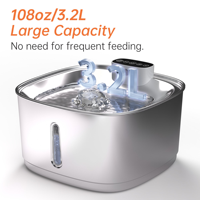 Fontaine à eau automatique en acier inoxydable écologique pour chats et chiens OEM/ODM avec fenêtre de niveau visible, capacité de 3,2 L