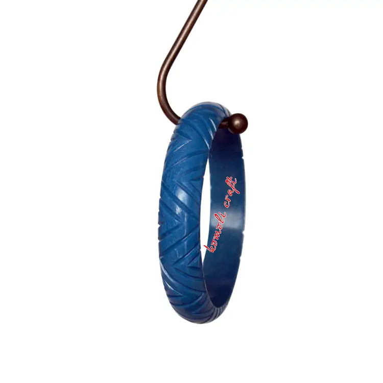 Slim carved bangle vintage jewellery ETSY blue sparkle geometric