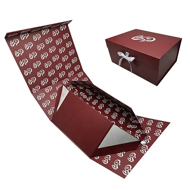 Caixa de papel magnética luxuosa personalizada, caixa de papel dobrável rígida vermelha para presentes, caixa de frete