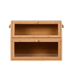 Boîte à pain double couche en bambou Defeng 50x37x25x15cm, rangement de cuisine pour pain, fruits, desserts, gâteaux - Product Image 3