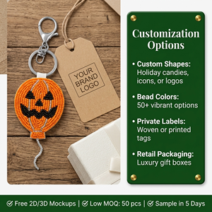 Colgante Personalizado de Halloween con Cuentas DIY, Hecho a Mano con Bordes Precisos, Lindo Abóbigo Naranja de Calabaza, Adorno para Bolso, Regalo - Product Image 3