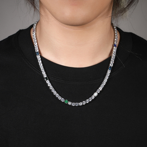 Collier de chaîne de tennis en zircon cubique avec des accents de <span class=keywords><strong>croix</strong></span> d'opale de gemme verte bleue et <span class=keywords><strong>rose</strong></span> en laiton pour femmes et hommes - Product Image 4