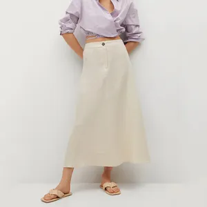 Falda de lino personalizada de verano de color sólido Midi línea A 100% para mujer