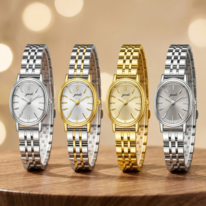Montre ovale vintage pour femme, dorée, avec bracelet minimaliste en acier inoxydable, pour les marchés internationaux - Product Image 3
