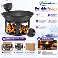 Brasero en métal noir avec base de rangement pour bois, support pour bûches et trou de drainage, pour extérieur, jardin, patio, brasero en fer
