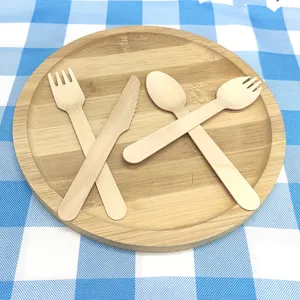 Contoh gratis Cina produsen Biodegradable alat makan kayu sekali pakai Set pisau kayu sendok garpu untuk makanan penutup