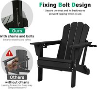 Chaise Adirondack moderne en HDPE avec 2 porte-gobelets et dossier réglable en 3 positions |   Noir, surdimensionné, capacité de 350 lb, résistant aux intempéries, pour l'extérieur