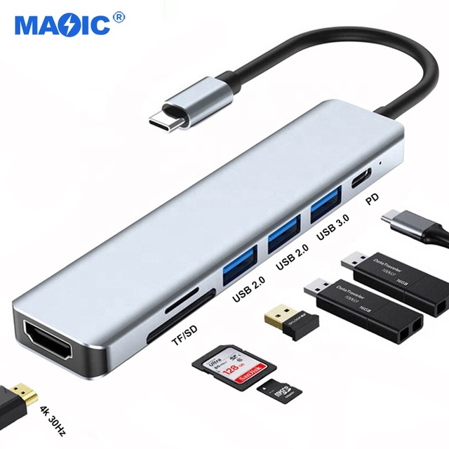 USB-C Hub Adapter 7 in 1 Type-C to 4K for USB 3.0 2.0 Ports PD Charging in Stock Magelei Linda258
