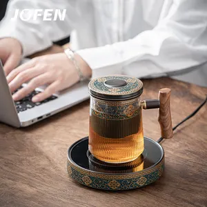 JOFEN Factory Outlet Retro Chinese Ceramic and Glass Office Water Cup Tea Cup with Wood Handle & Tea Filter