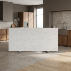Losa de Cuarzo Ecológica Resistente al Fuego Prime Core 6106 Aurora Calacatta de 20mm/30mm con Borde Biselado para Encimeras de Cocina y Comedor - Product Image 2