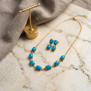 Conjunto de Collar y Pendientes XOXO de Latón Chapado en Oro con Turquesa, Estilo Western Vintage Hecho a Mano, con Gemas AA y Joyería para Fiesta de Mujer - Product Image 1
