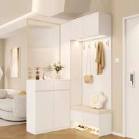 Moderner Holzpaneel-Eckschrank mit Integriertem Glasschirm und Schuhhocker für Wohnzimmer, Küche, Aufbewahrung, Wohnmöbel