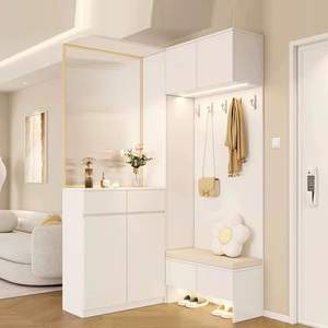 <span class=keywords><strong>Meuble</strong></span> d'entrée d'angle moderne et simple en panneaux de bois avec écran en verre intégré, tabouret à chaussures et rangement pour salon et cuisine, mobilier de maison - Product Image 1