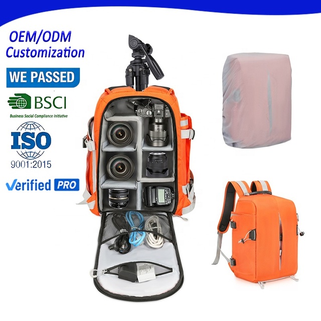 Custom Design Professional Durable Anti-Theft Waterproof Shockproof Nylon Portable DSLR Camera Backpack for Outdoor Travel