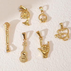Pendentifs à breloques thème <span class=keywords><strong>musique</strong></span> en acier inoxydable or PVD 18 carats pour bijoux à bricoler soi-même | Stéthoscope de guitare, cor français, microphone, casque - Product Image 2
