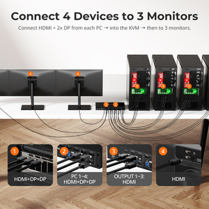 Tesmart 4x3 cho HDMI + DP ba màn hình <span class=keywords><strong>KVM</strong></span> chuyển đổi 4K 60Hz <span class=keywords><strong>USB</strong></span> 3.0 Passthrough chế độ liền mạch bàn phím chuột video Switcher - Product Image 3
