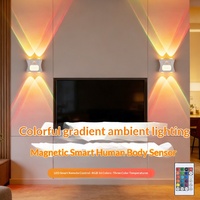 Lampu Dinding RGB Ambient, Pemasangan Magnetik, Sensor Gerak PIR, Lampu Dinding LED Isi Ulang dengan Remote