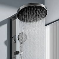 Ensemble de robinetterie de douche thermostatique à poignée unique en laiton avec LED, finition brossée, jets pluie/massage/brumisation, garantie 5 ans