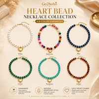Collier pendentif cœur multicolore fait main en gros Go2boho pour femmes, style bohème avec pierres précieuses, bijoux ras-du-cou