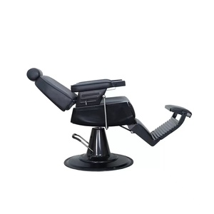 Black Hydraulic Barber <b>Chair</b> with <b>Reclining</b> Backrest PU <b>Leather</b> 360° Swivel Heavy Duty Base Adjustable Headrest & Footrest - Product Image 5