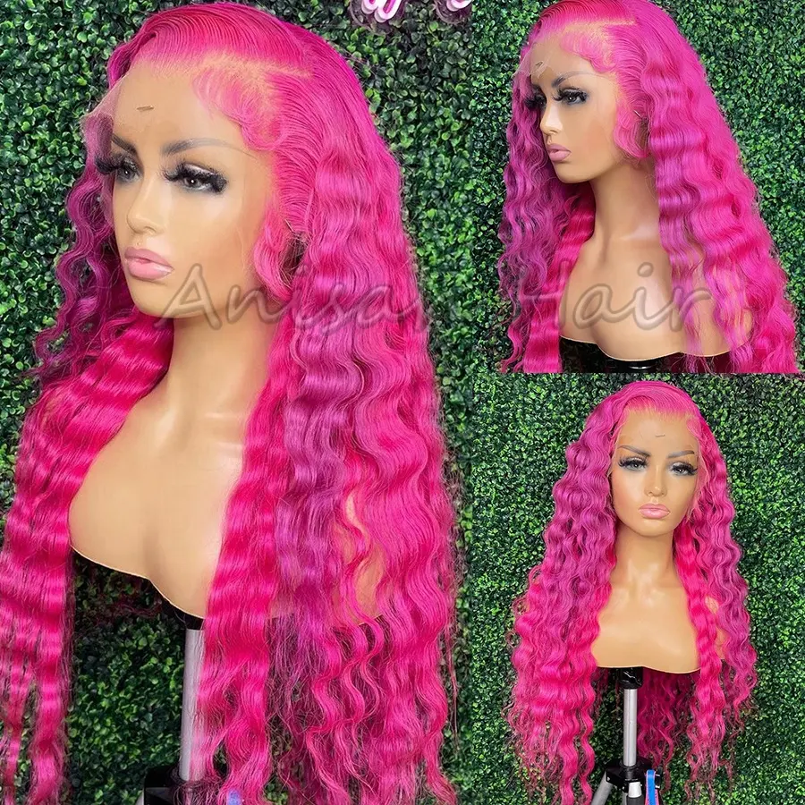 Glueless ब्राजील गुलाबी Wigs मानव बाल फीता सामने गहरी लहर 13x4 13X6 पारदर्शी फीता सामने मानव बाल Wigs काले महिलाओं के लिए