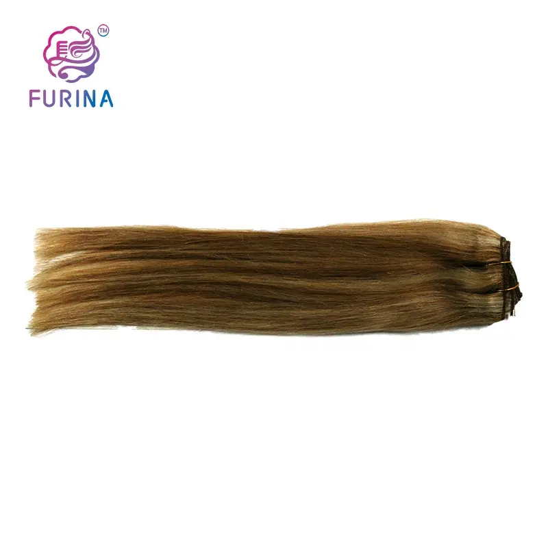 Fashion gold 14inch human hair clip in extensions human hair extensions weft 100g convenient and nice looking for young girl