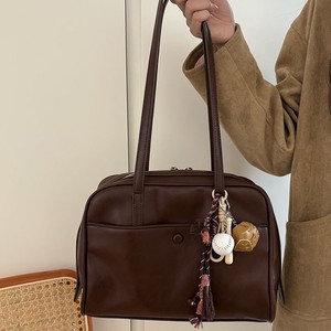 Bolso tipo almohada de estilo coreano para mujer, bolso de mano marrón de gran capacidad para ir al trabajo, cierre con cremallera de Color sólido - Product Image 2