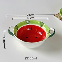 Ensemble de bols et assiettes en céramique motif pastèque mignon, vaisselle peinte à la main pour enfants, bol à riz et soupe pour filles