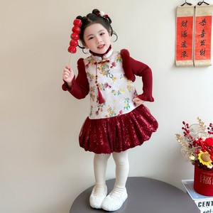 Tongxingyuan Girls Chinese Style Cheongsam Dress Red Floral Winter New Year Outfit - Product Image 2
