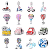 PANBUEATY Romantique Voyage Monde Voiture Montgolfière DIY Bijoux Bracelet Cuivre Argent Placage Zircon Mode Pendentifs Charmes