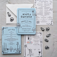 Kit d'invitation de mariage personnalisé haut de gamme en papier couché numérique avec enveloppes, cartes RSVP, cartes de programme, taille personnalisée, conception rapide